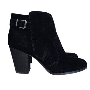 Gianni Bini Black Leather Suede Ankle Boots Block Heel Booties Women's Size 11